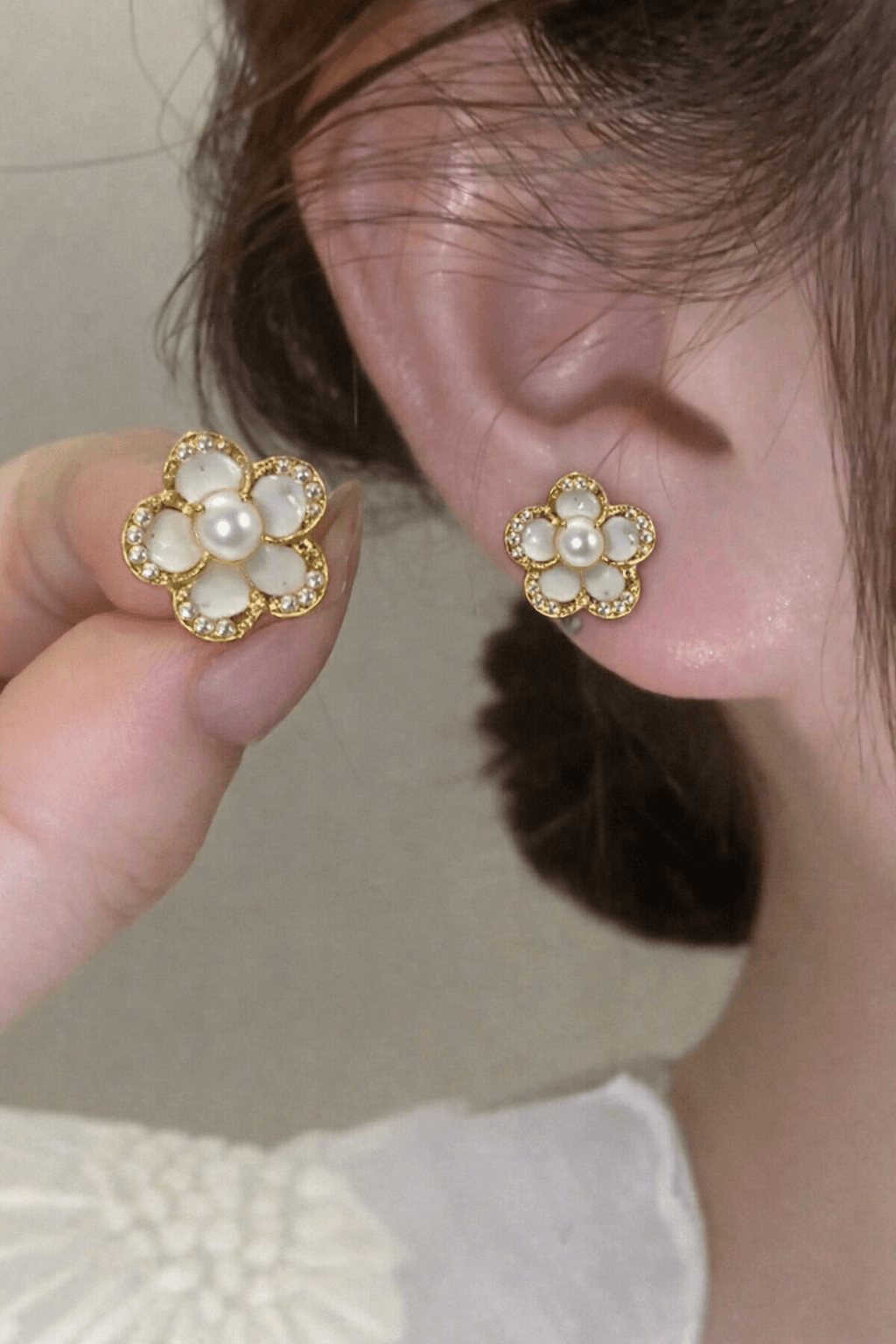 Floral pearl gold plated stud earrings