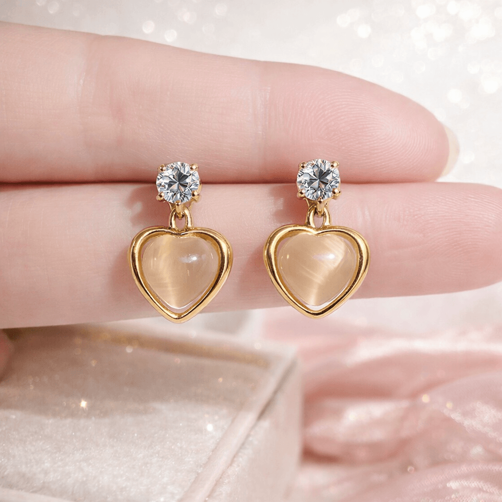 Golden Heart Shaped Stud Earrings 