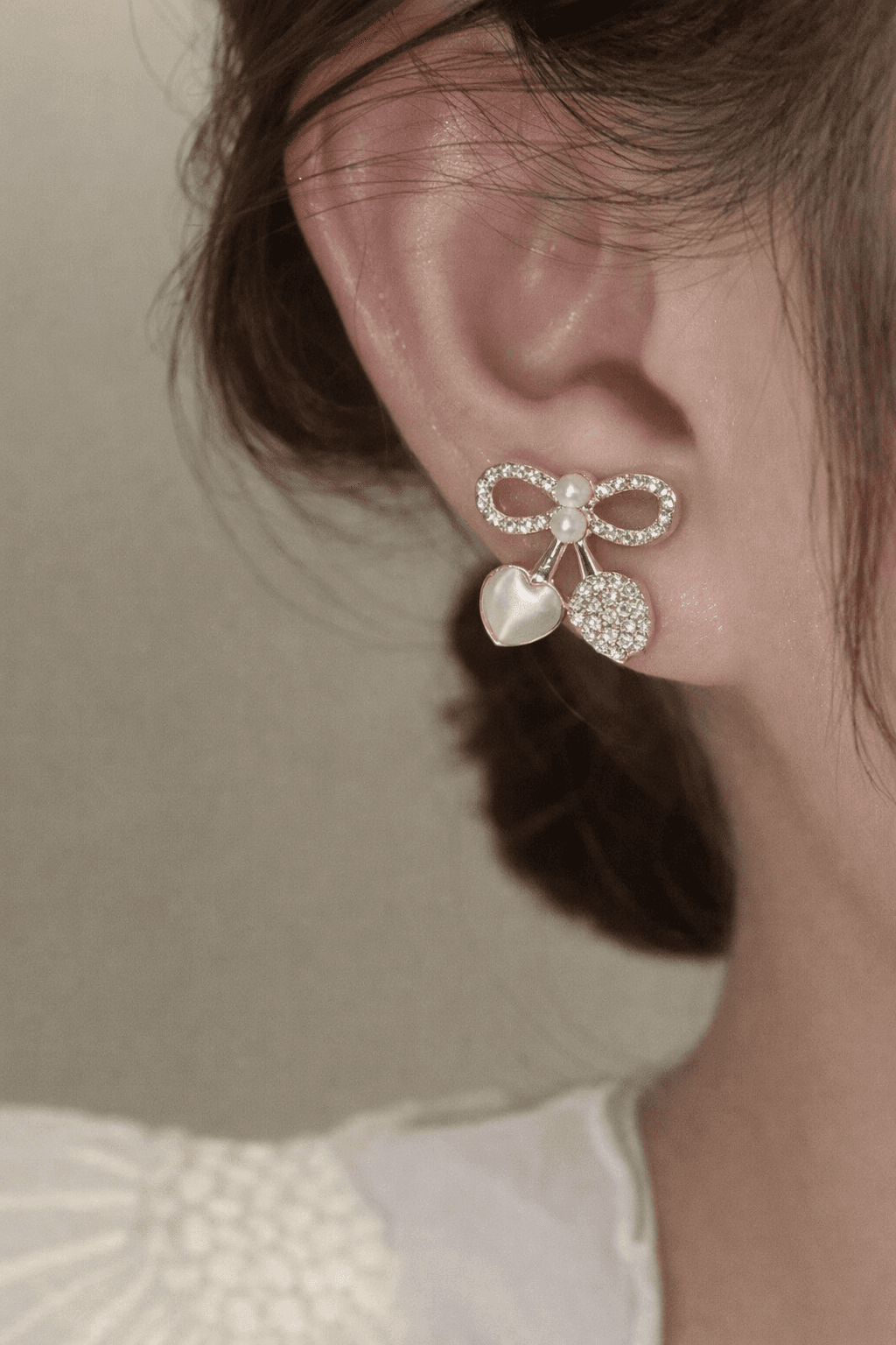 Gold Bow Cherry Studs 