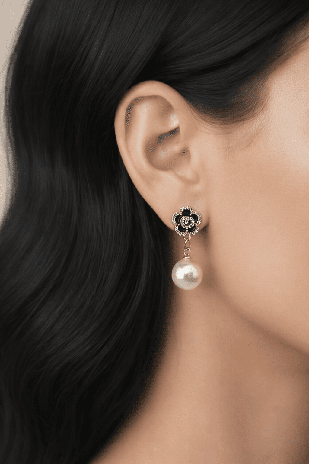 Black Rose With pearl Earrings