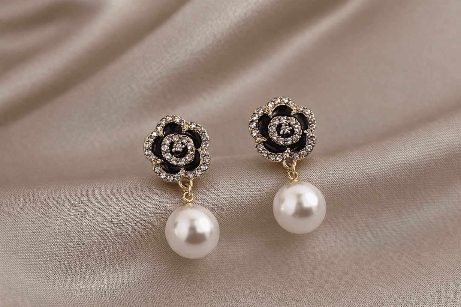 Black Rose With pearl Earrings