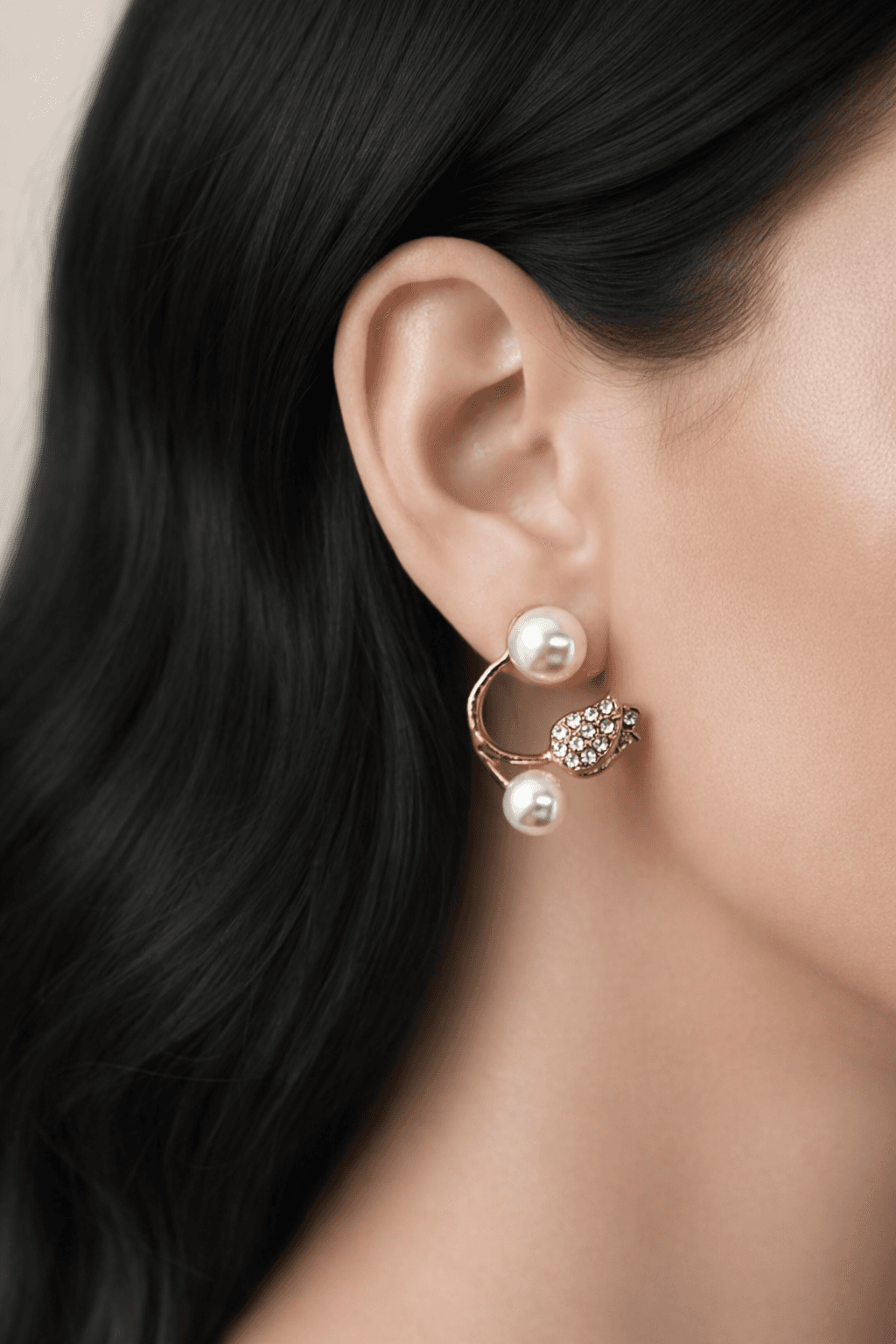 Pearl and Crystal Leaf Ear Cuff Earrings