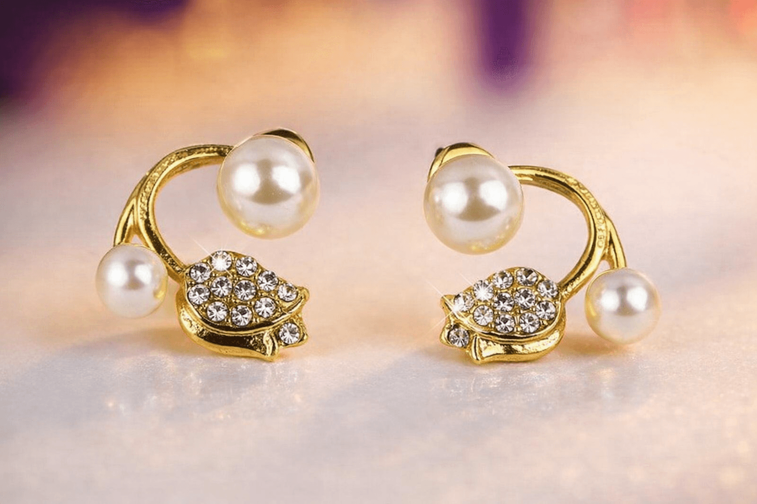 Pearl and Crystal Leaf Ear Cuff Earrings