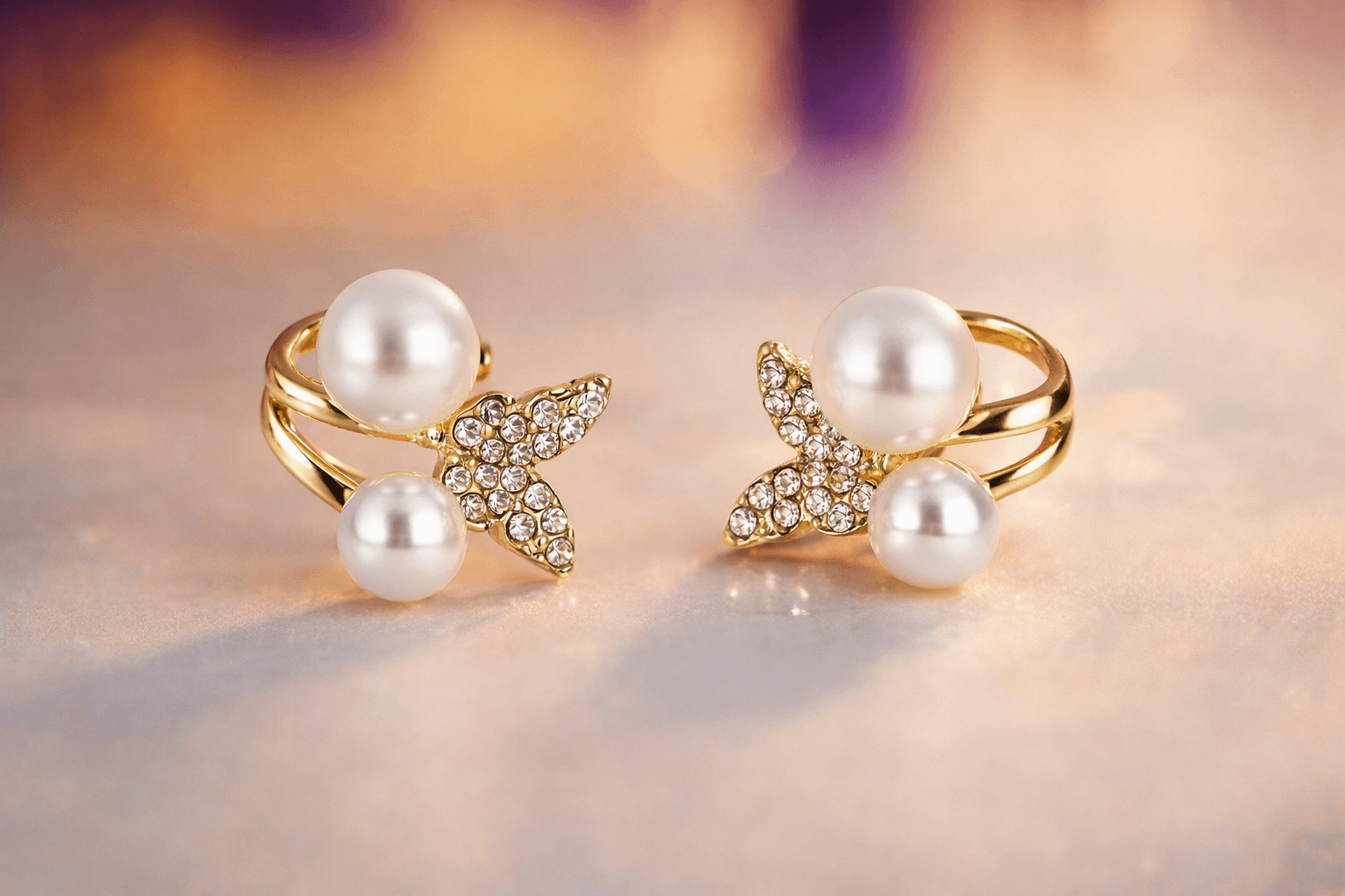 Gold Toned pearl and crystal stud earrings