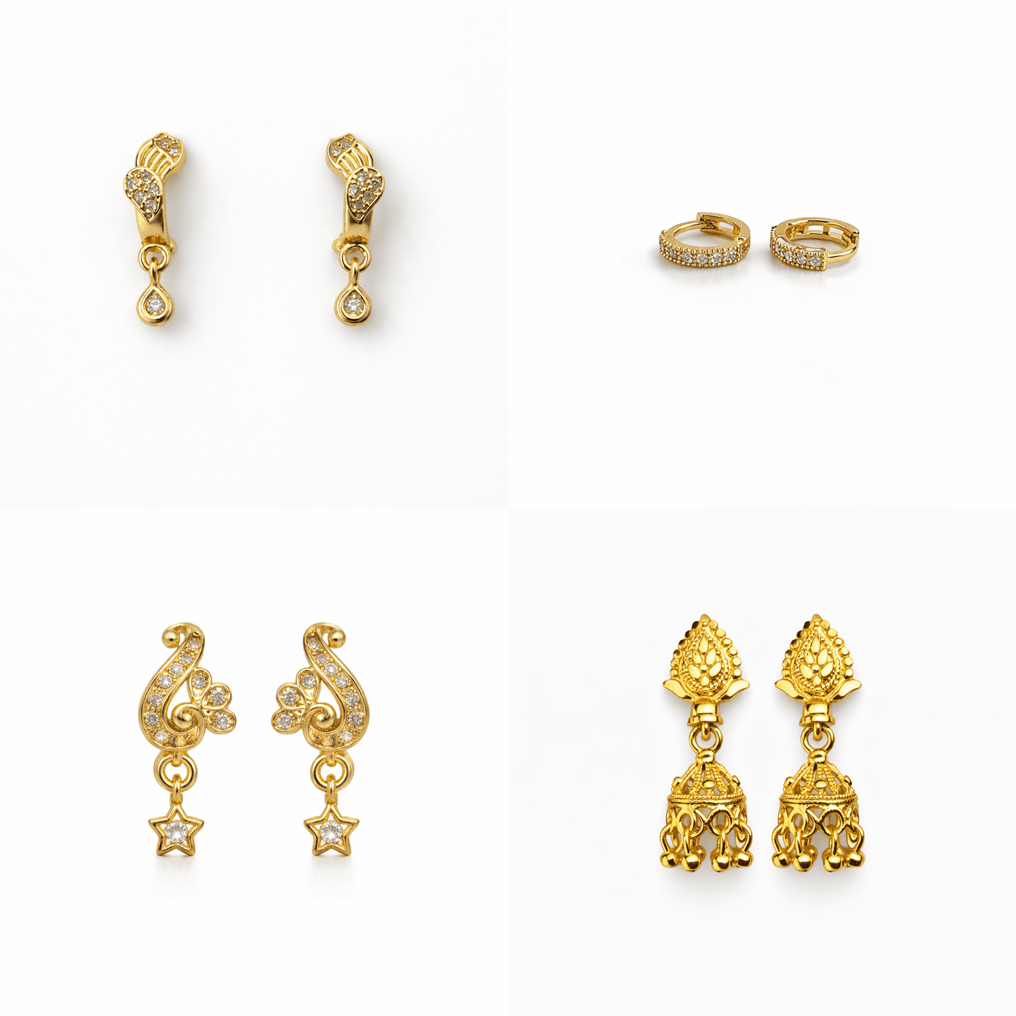 Partywear Artificial Gold-Tone Earrings Combo for Women (Set of 4 Pairs)