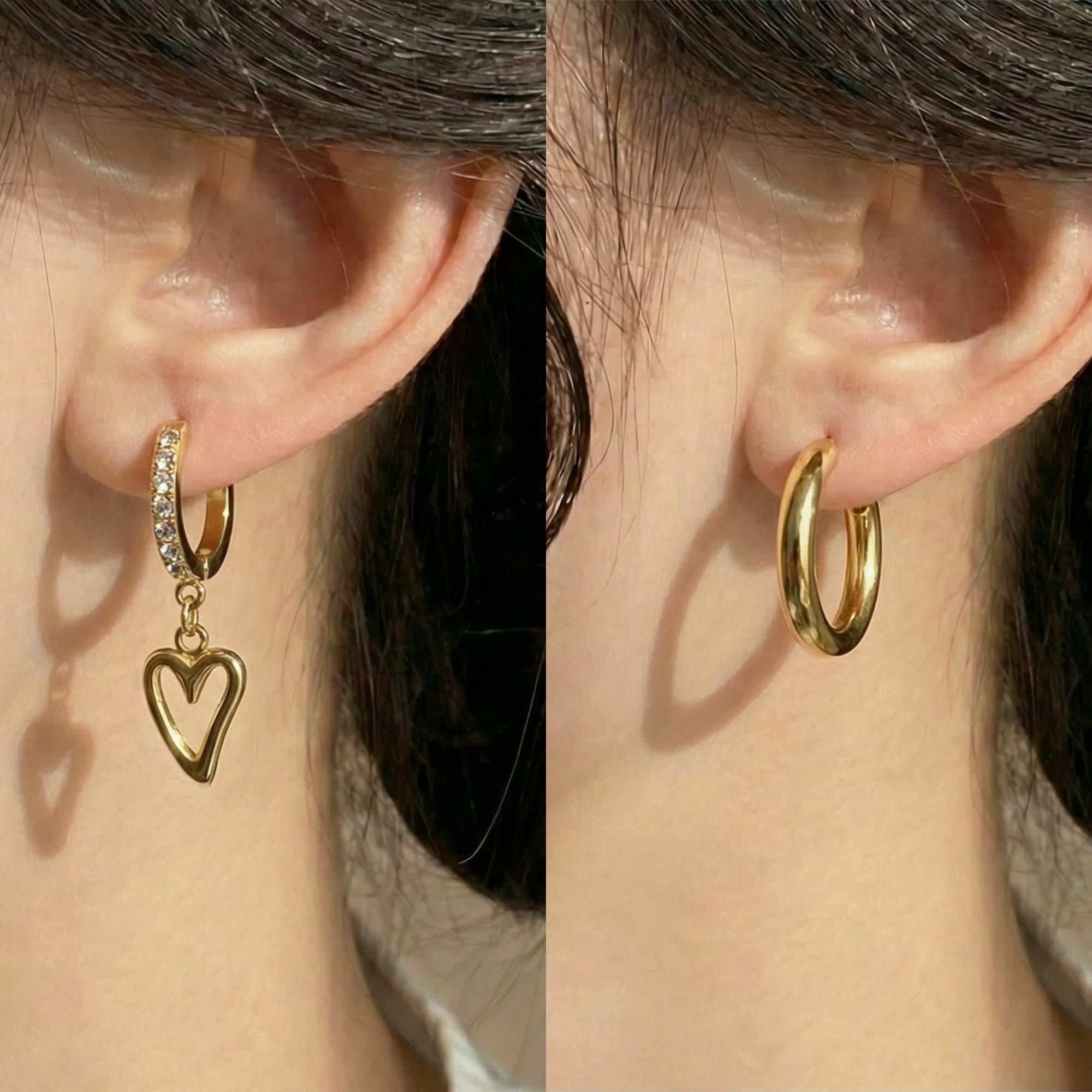 Trendy Mismatch Earrings – Anti-Tarnish Hoop & Heart Dangle Earrings for Women 