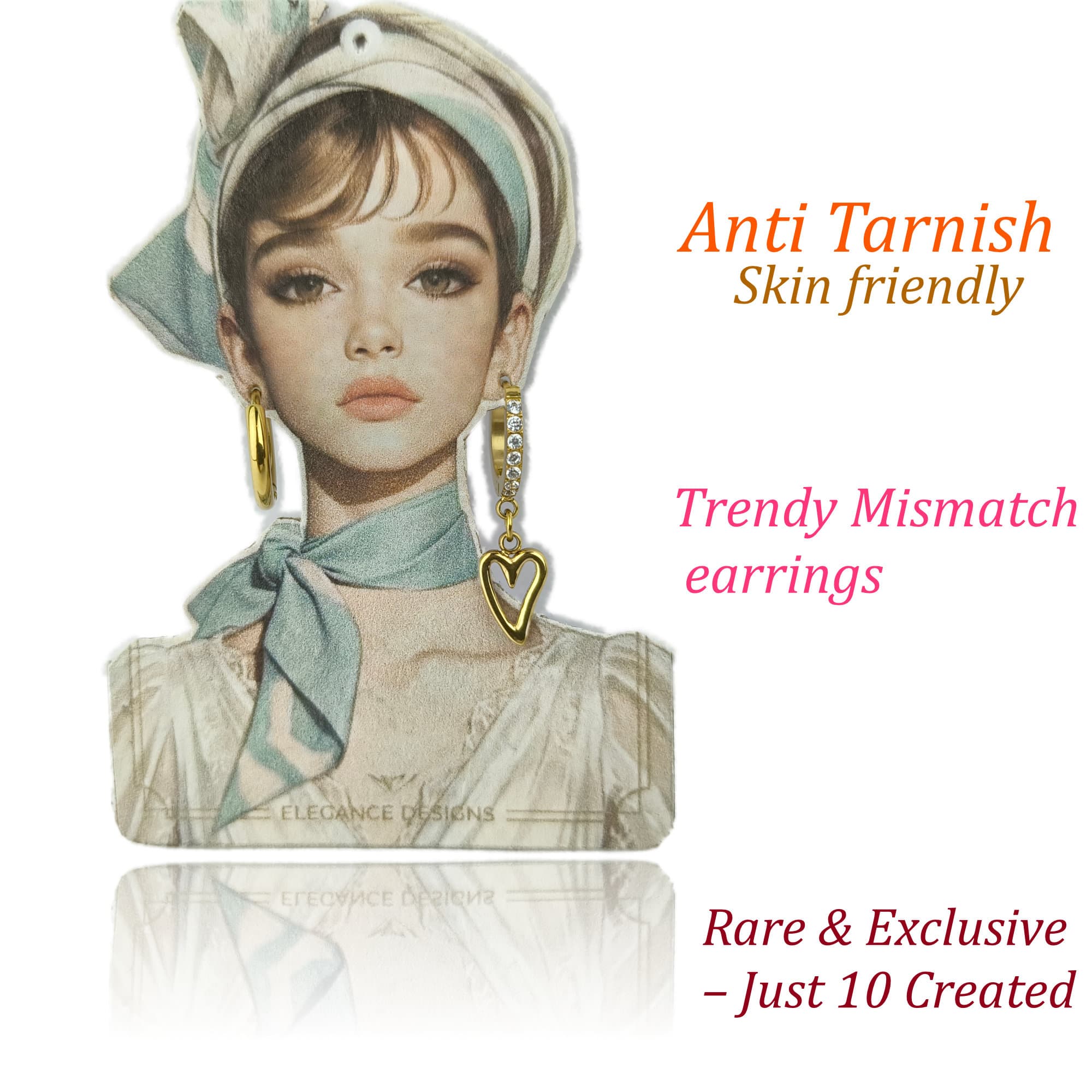 Trendy Mismatch Earrings – Anti-Tarnish Hoop & Heart Dangle Earrings for Women 