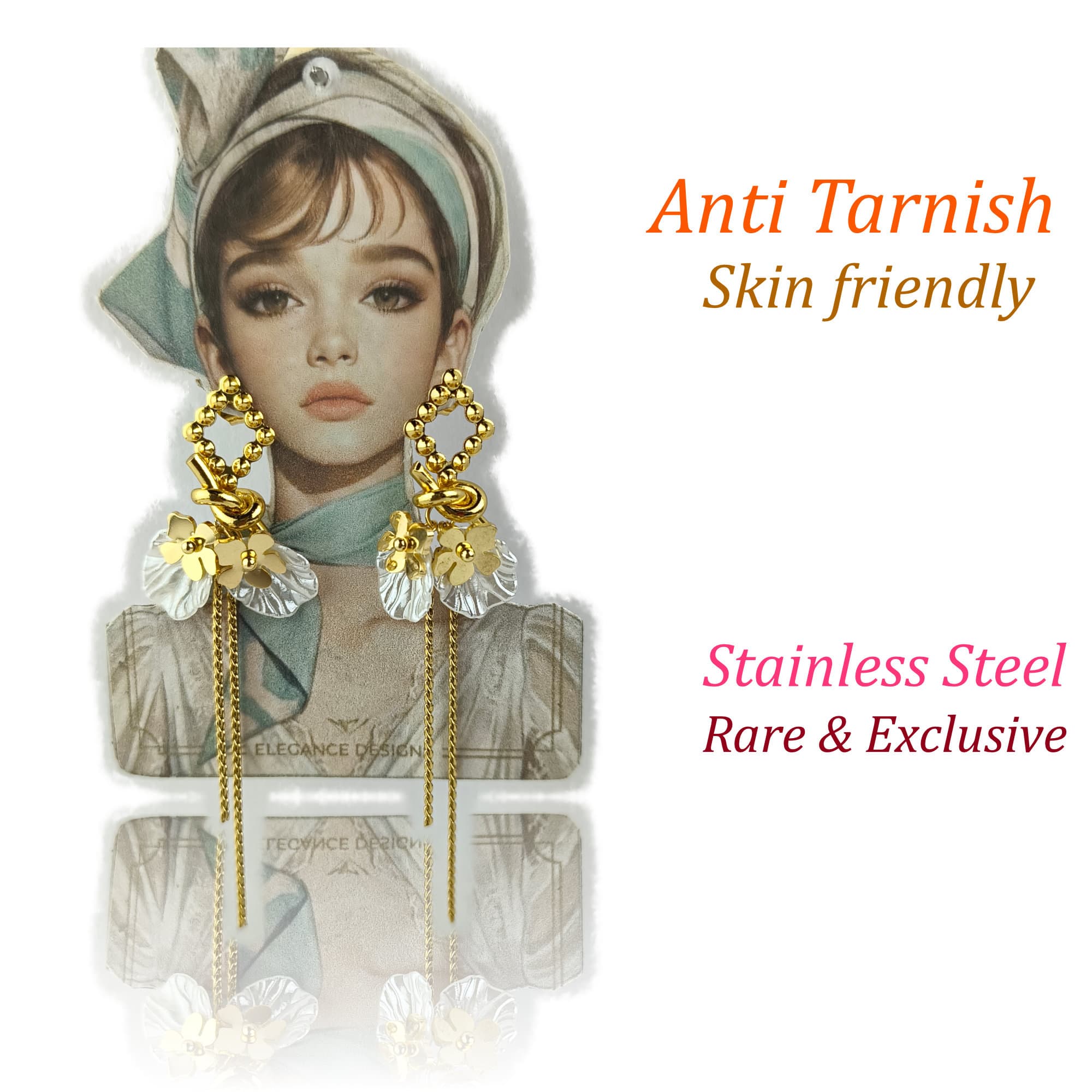 Gold Plated Waterproof Long Dangle Earrings