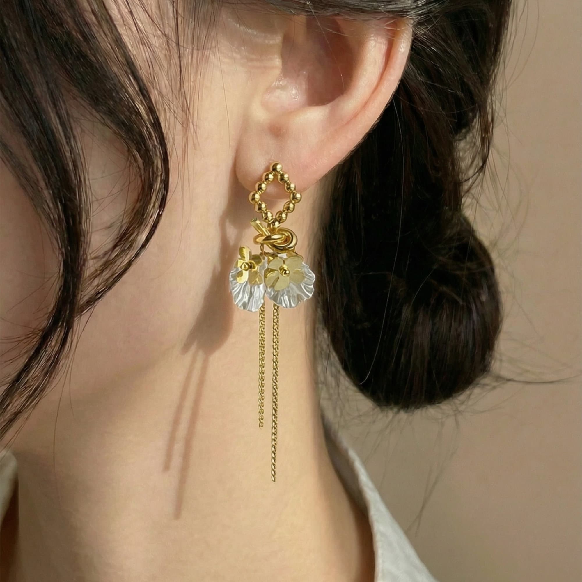 Gold Plated Waterproof Long Dangle Earrings