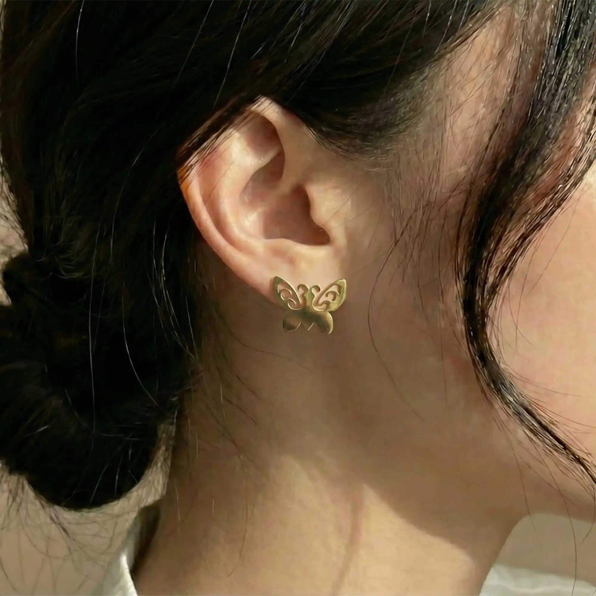 Gold Plated Green Stone Drop & Crystal Butterfly Stud Earrings Combo Set for Women second earring