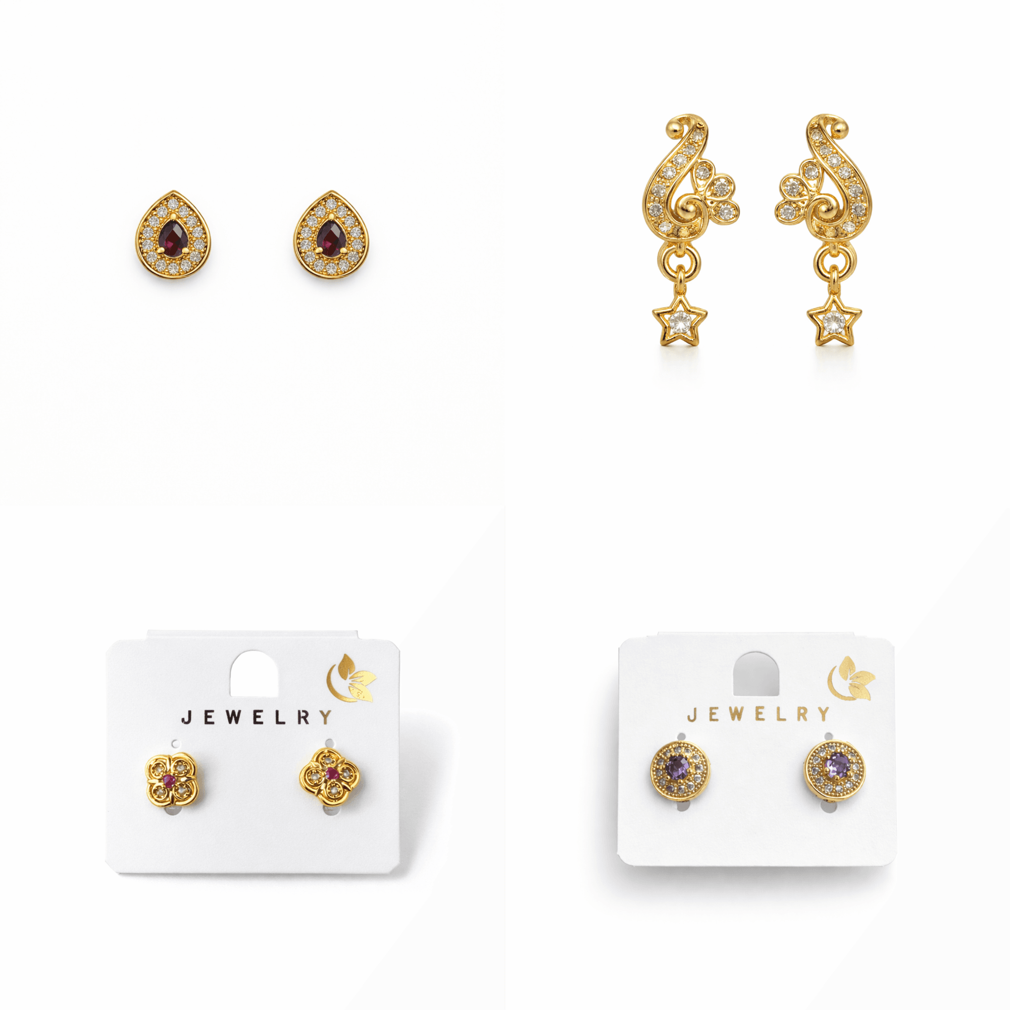Daily Wear Sparkle Earrings Set for Women 4 pairs